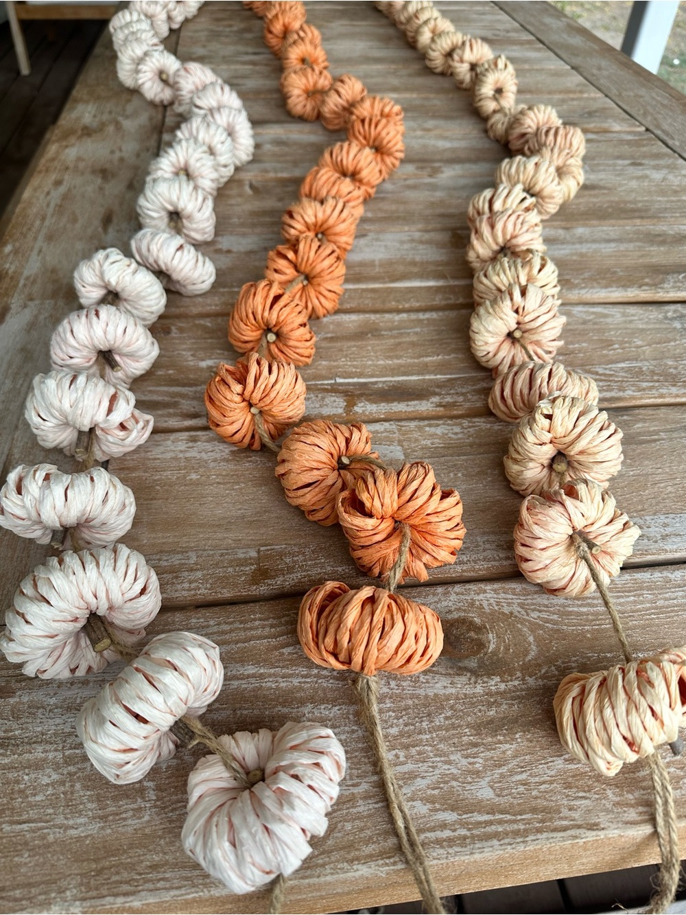 3 x Pumpkin Garland Minimalist Color Handmade Raffia- Neutral, Orange, Cream